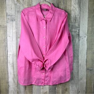 J. Jill Linen 1X Pink Button Front Long Sleeve Button Cuff With Collar Shirt